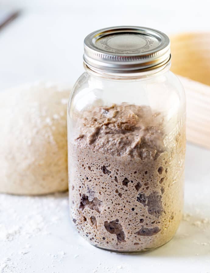 a large jar of sourdough starter